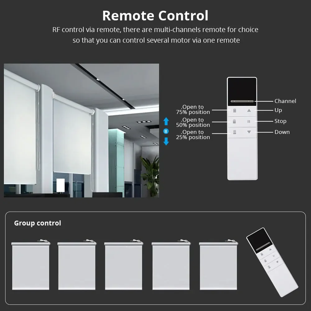 Zemismart Smart Roller Shutter Tubular Motor with Sunshade Curtain RF Remote Control Broadlink RM PRO Control 5% Translucency