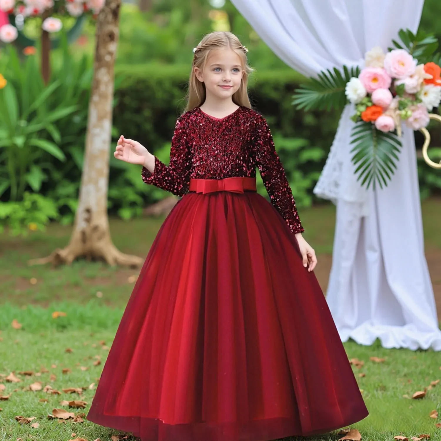 New Year Dress For Girls Long Sleeve Princess DressBirthday Party Gown Wedding Pageant Dress Teenagers Graduation Ceremony Dress