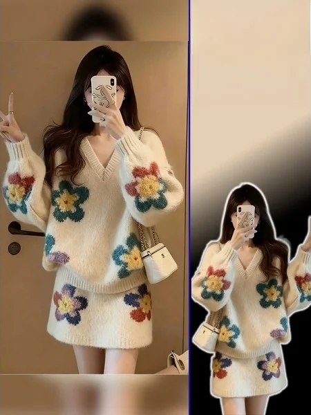 

Модный комплект из двух предметов для полных женщин: мягкий, уютный, повседневный свитер и юбка с высокой талией.