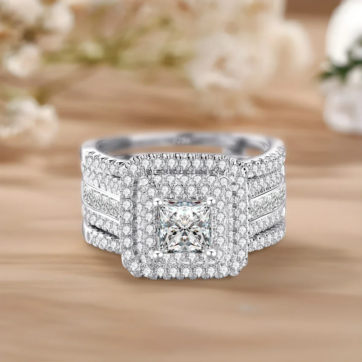 2Pcs D Color VVS1 Moissanite Stackable Ring Set GRA Certified VVS1 Clarity Pass Diamond Tester S925 Sterling Silver Anti-allergy Never Fade Engagement Wedding Band Fine Jewelry Gift For Women Anniversary Bridal