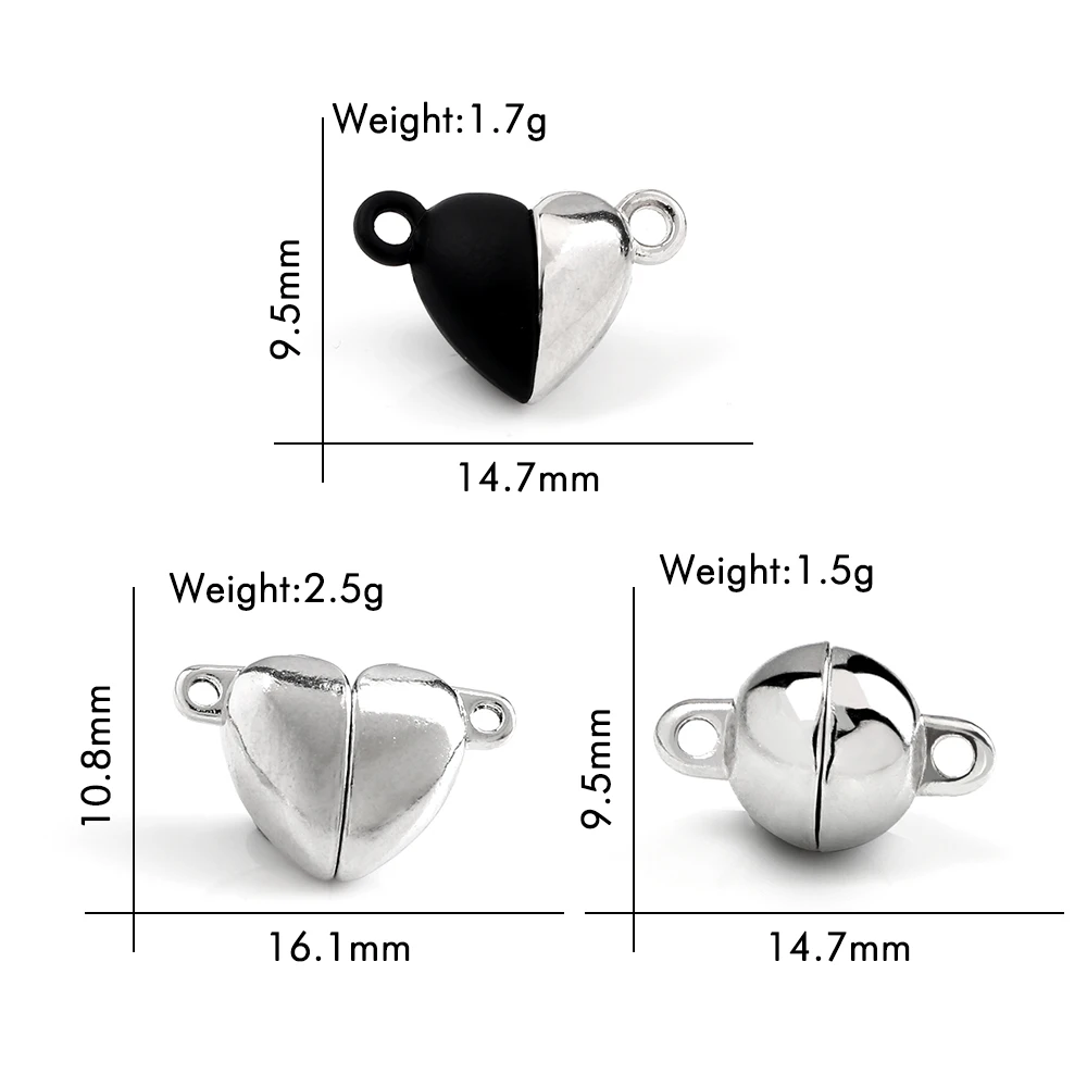 3-20Set Heart Ball Shape Magnet Connected Clasps Beads for DIY Bracelet Jewelry Making Couple Matching Charm Pendant Accessories