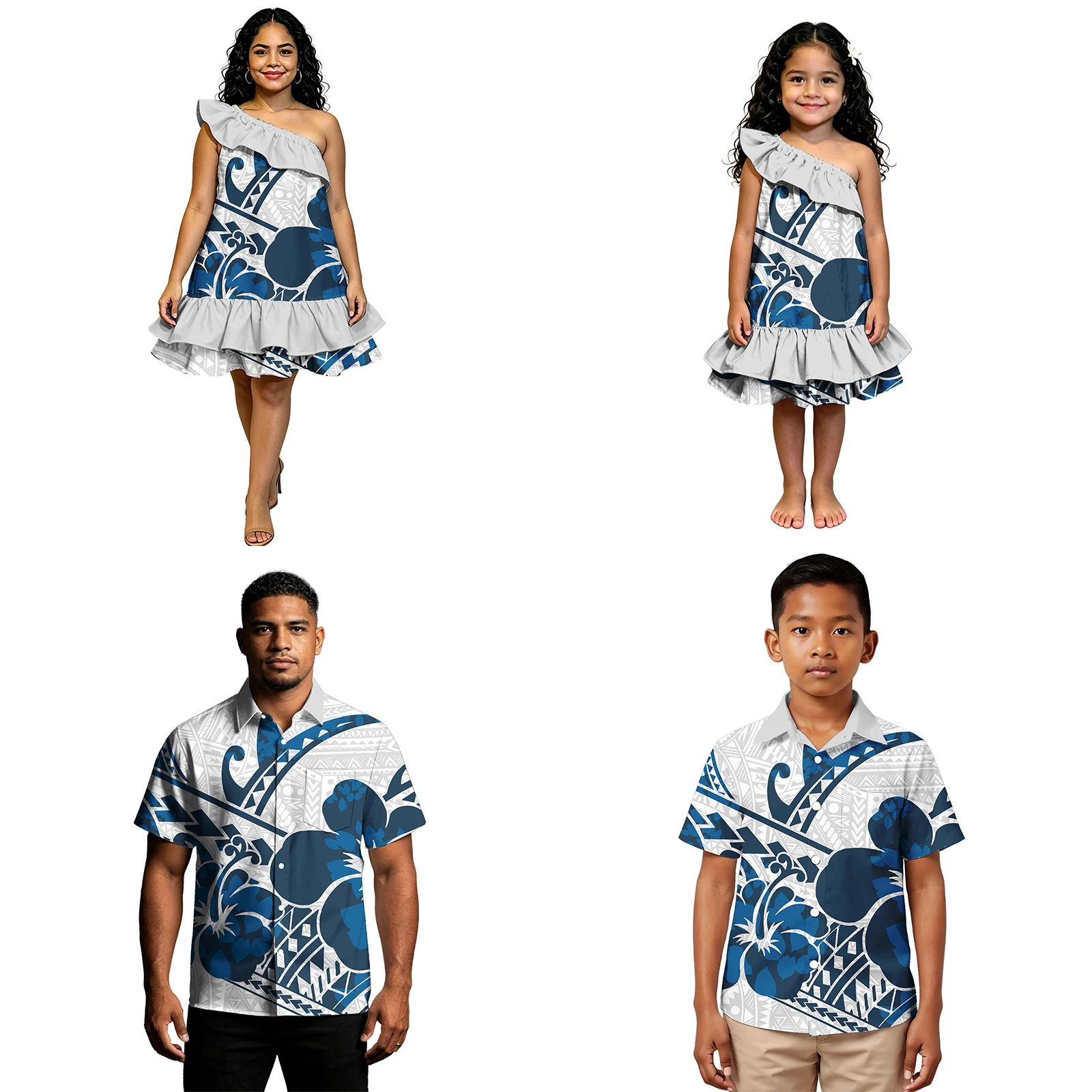 Gift Hawaiian Father Son Casual Custom Shirt Polynesian Mother Girls Ruffles Beach Mini Dress Samoan Matching Outfits for Family view 4
