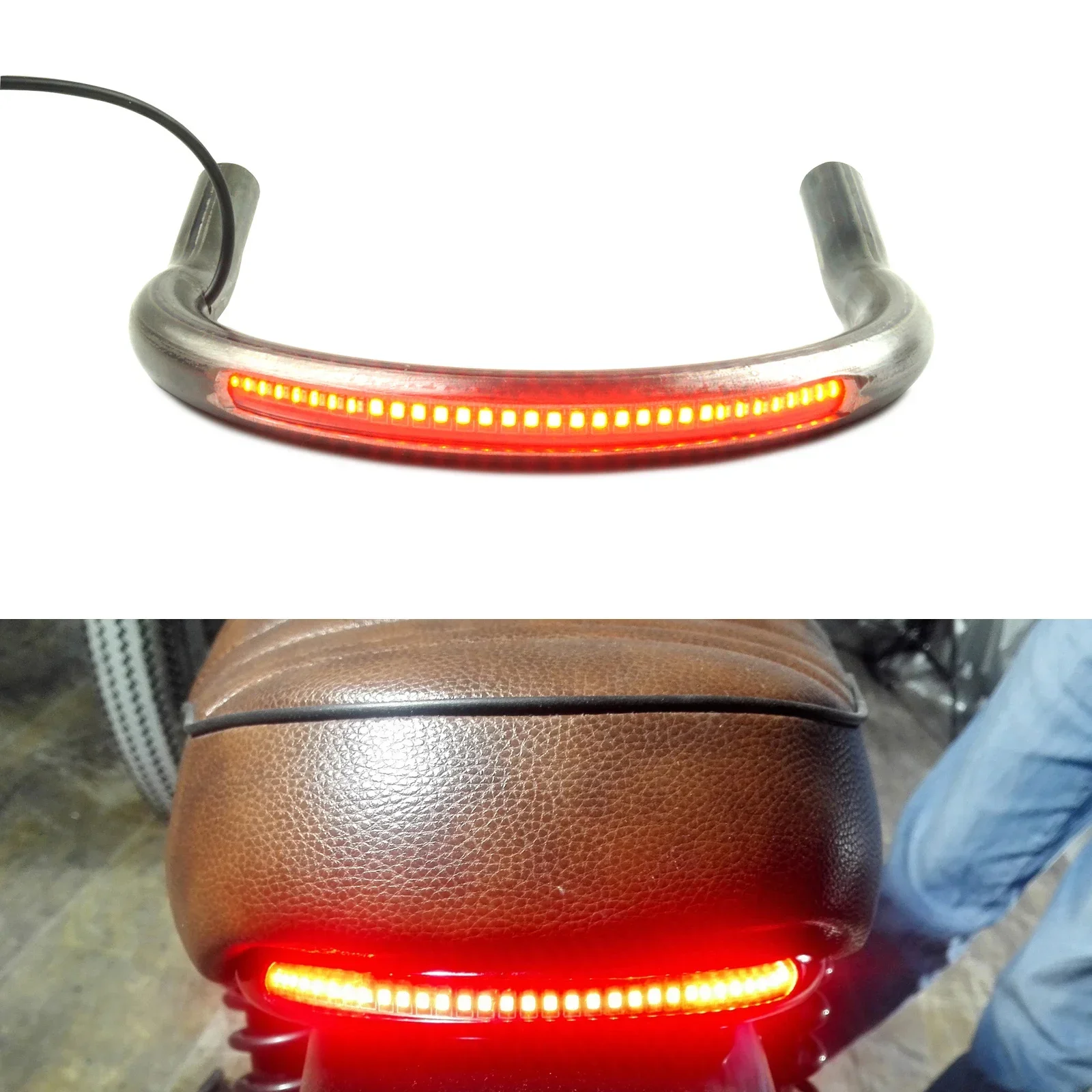 LOCHOSHI Universal Cafe Racer Asiento Marco Aro Plano o Abajo Estilo Loop con Freno LED Luz Singal de Giro para Motocicleta Vintage