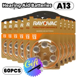 60 PCS 10 Cards Hearing Aid Batteries  Zinc Air 1.45V Rayovac Peak Size A13 13A 13 P13 PR48 Hearing Aid Battery For hearing aids