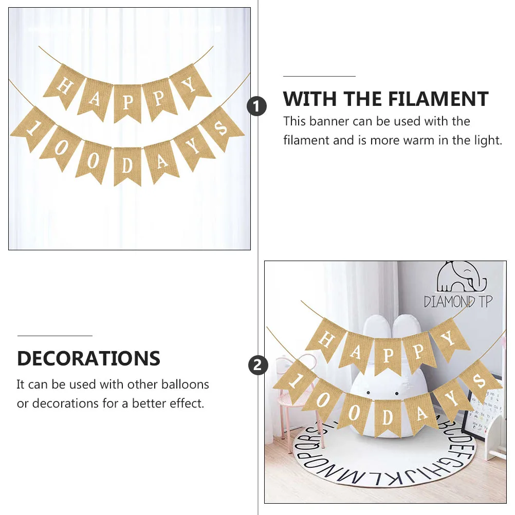 

1Pcs Linen Banner Swallowtail Bunting Creative Baby 100 Days Celebration Khaki Lightweight Foldable Reusable