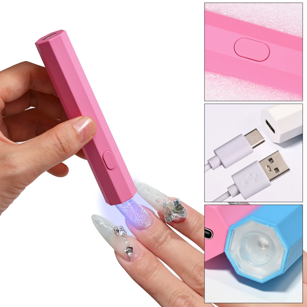 Mini latarka długopis przenośny Salon szybkoschnący USB suszarka do paznokci domowe narzędzia do fototerapii akumulator lampa LED UV żel