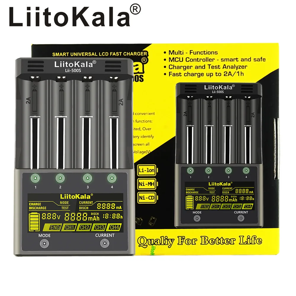 1-5PCS LiitoKala Lii-500S 18650 LCD Battery Charger for 26650 16340 18350 3.7V 1.2V Ni-MH Ni-Cd Li-ion Test battery capacity