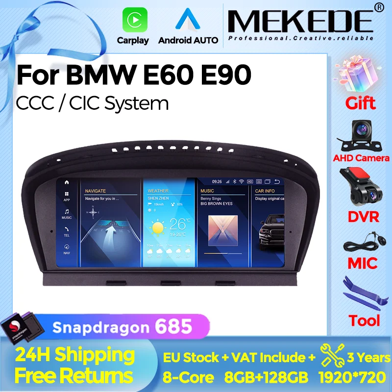 8-Core Android All In One Car Radio For BMW 3/5 Series M6 E60 E61 E63 E64 E90 E91 E92 CIC CCC Stereo Multimedia Wireless Carplay