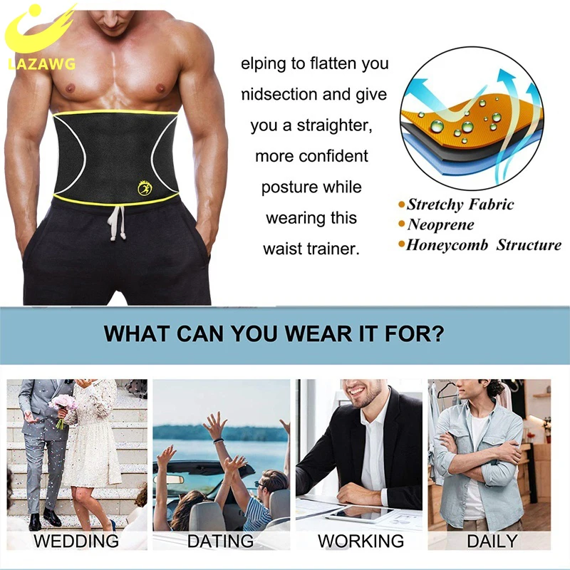 LAZAWG Men Neoprene Body Shaper Belt Slimming Corsets Waist Trainer Shapewear Workout Tummy Fitness Belly Sauna Sweat Shapers