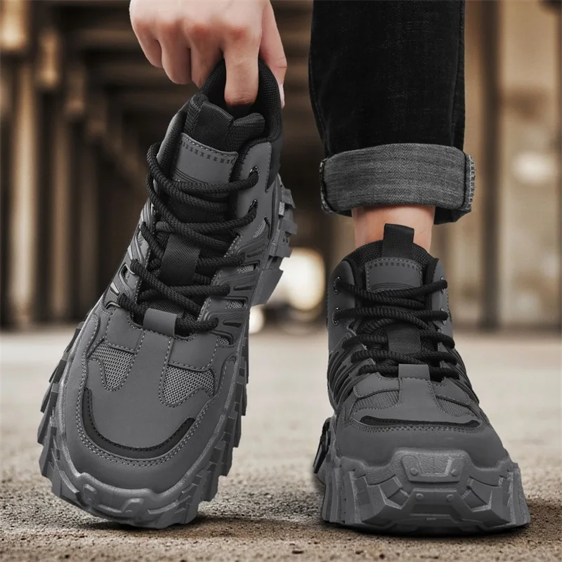 بلون أربعة مواسم كبيرة الحجم منتصف أعلى المضادة للانزلاق ومقاومة للاهتراء عالية الجودة جلد الرجال أحذية العمل الرياضية غير رسمية #3