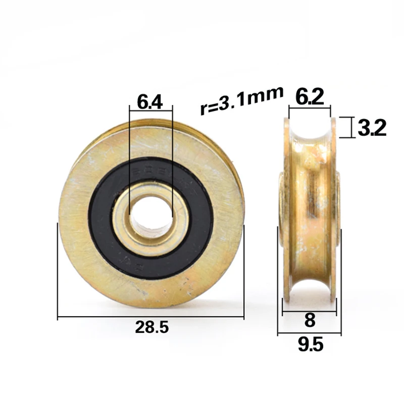 ร่องแบริ่ง U เว้าล้อ6มม.เชือกลวดท่องเที่ยวล้อล้อสนับสนุนรอก Cross Line Fixed Pulley 6.4*28.5 * * * * * * * 8