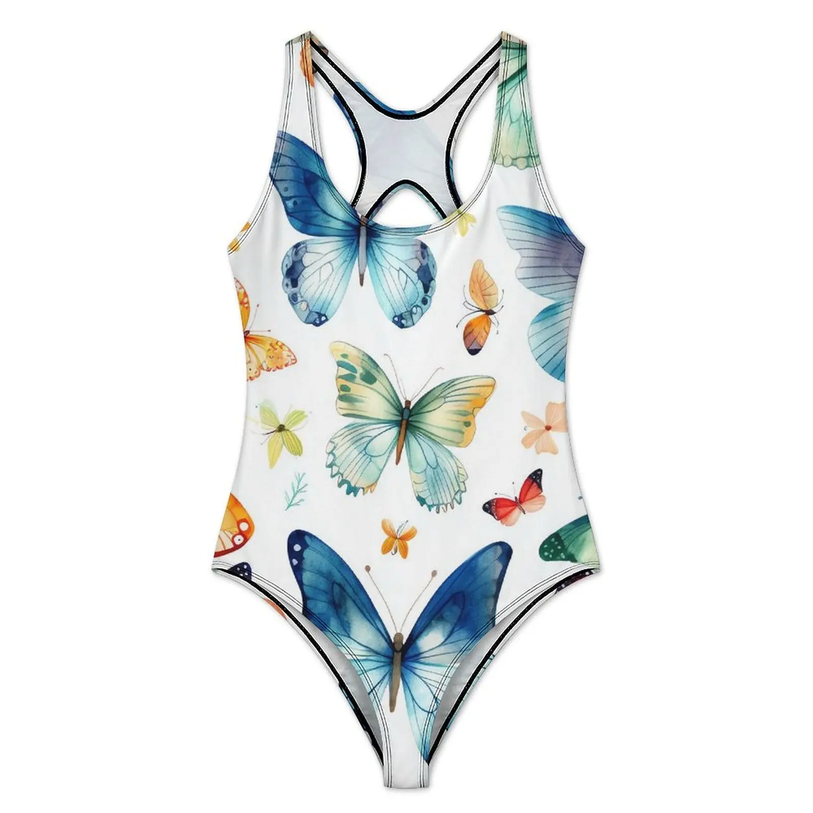 Butterflies Painted Swimsuit Sexy Watercolor Animal Women Swimwear One Piece Fantasy Bodysuit Beach Push Up Cut Out Beach Wear