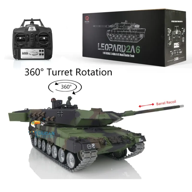 Toucan Heng Lungo 1/16 TK7.0 Leopard2A6 RC Carro Armato Giocattoli 3889 Tracce In Metallo Ruote Barile Recoil BB Airsoft Fumo Radiocomando Panzer