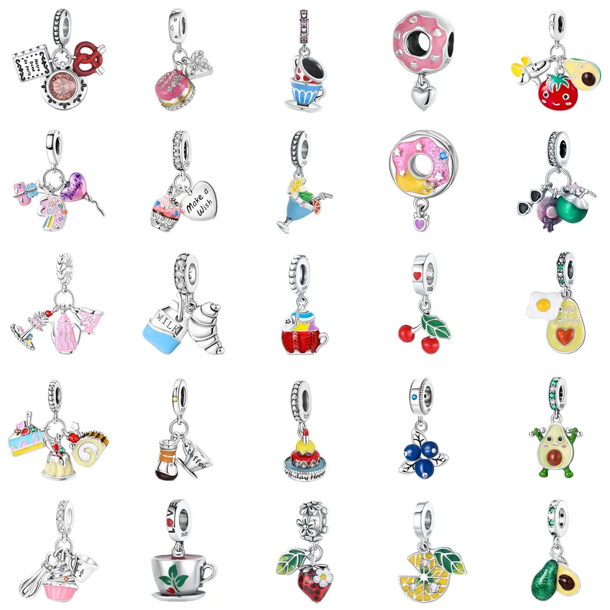 

Original 925 Charms Sterling Silver Cake Coffee Fruit Donut Avocado Charm Pendant for Pandora DIY Bracelet Ladies Jewelry Gift