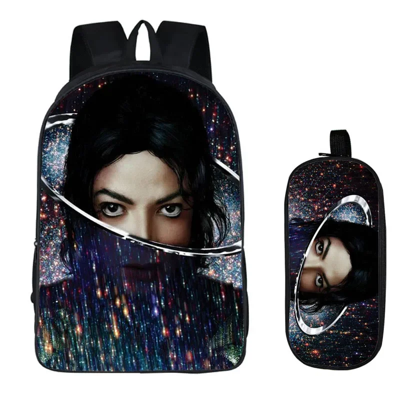 Student Backpacks Female DIY Michael Jackson Printing Children SchoolBags For Boys Kids Men Book Bag 2PC Set with Pencil Case