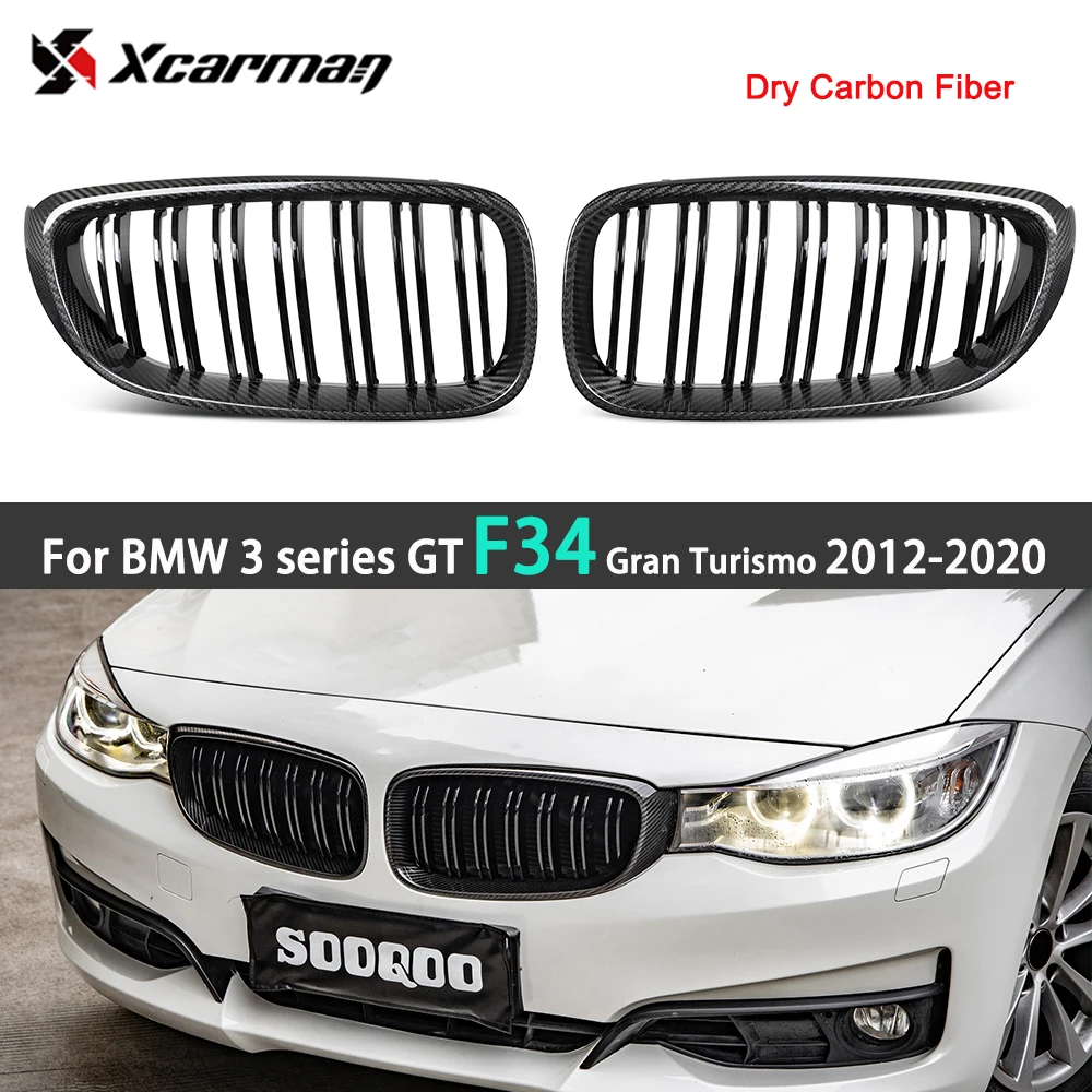 For BMW 3 Series GT F34 Gran Turismo 2012-2020 Car Accessories Bumper Kidney Grills Double Slats Dry Carbon Fiber Front Grille