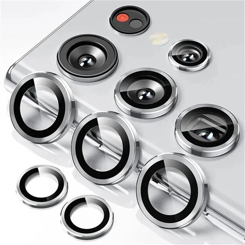 Camera Matel Ring for Samsung Galxy S24 Ultra S23 FE Plus S24+ S22 Ultra Back Lens Tempered Glass Cover Guard Rear Case Cap
