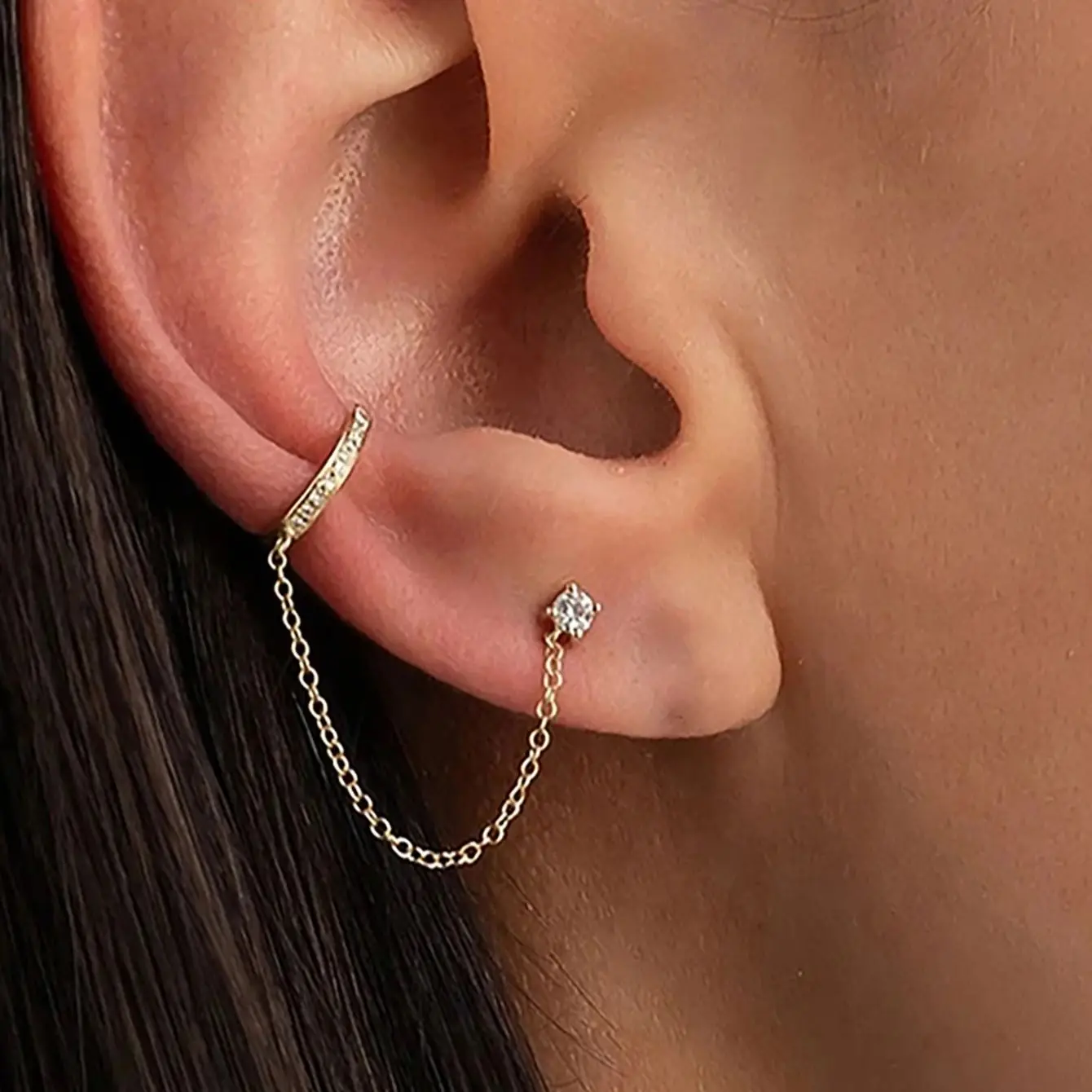 

Chain Stud Earrings for Women Piercing Cubic Zirconia Hoop Earrings Women Party Vacation Ear Cuff Jewelry Accessories