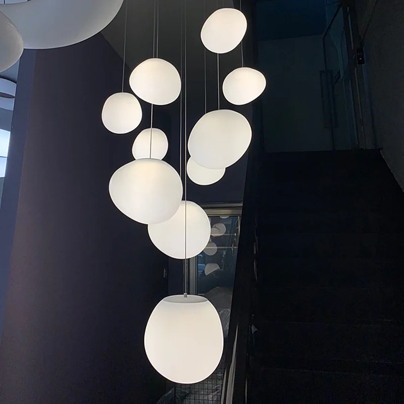 Designer Gregg Suspension Light Creative Cobblestone Glass Pendant Lamp For Villa Staircase Shop LED White Glass Hanging Lamp