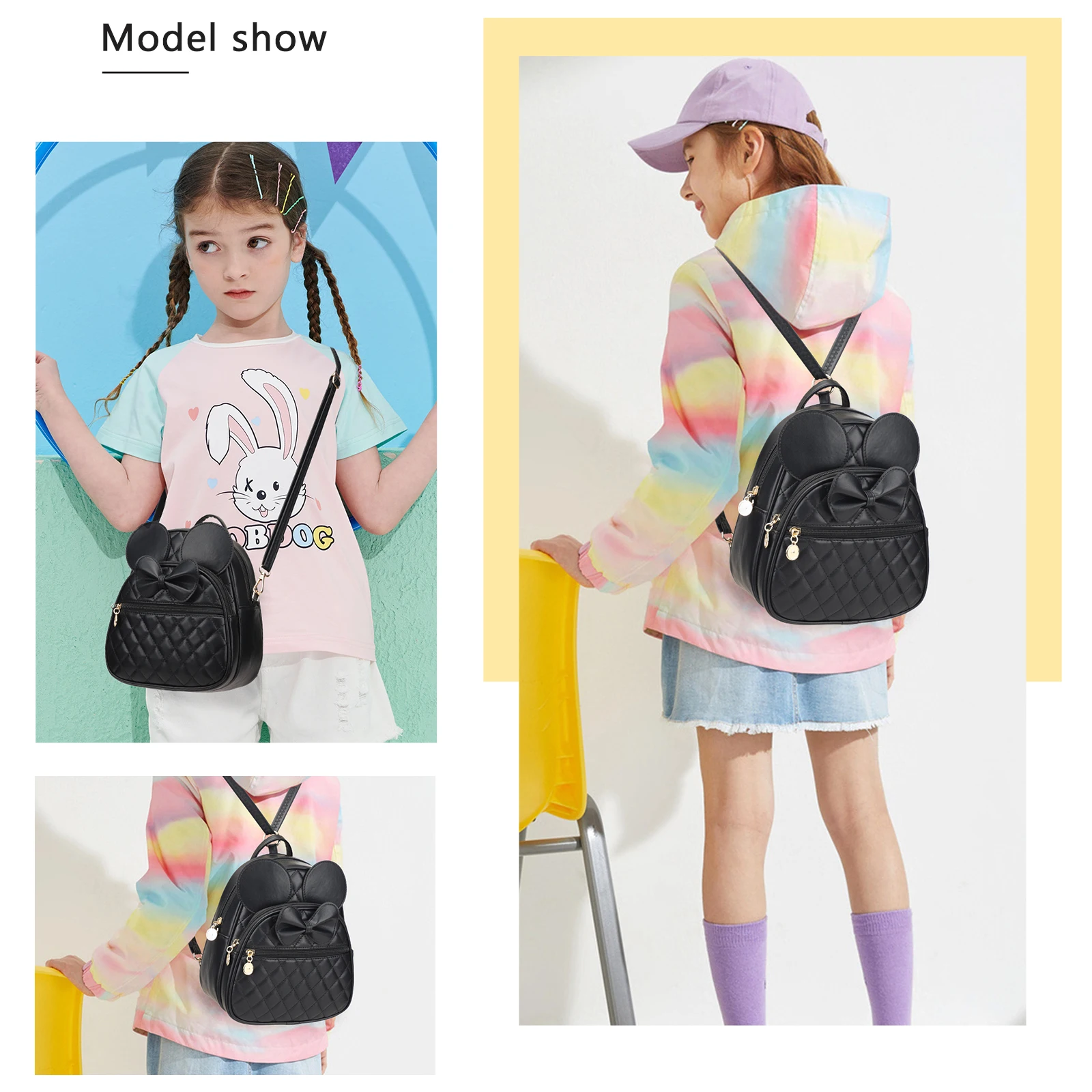 Women Girl Cute Small Backpack Rhombic Pattern Backpack With Adjustable Strap Casual Shoulder School Bags