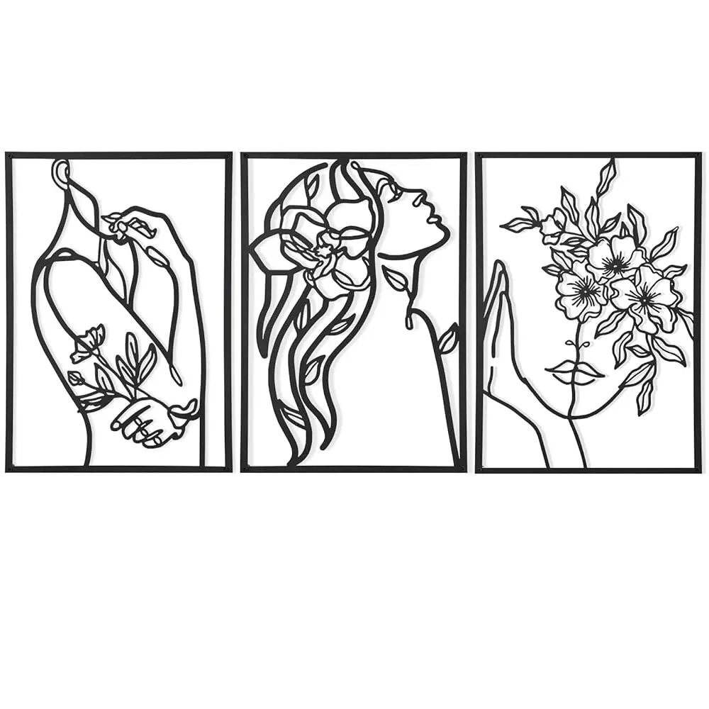 

Набор из 3 предметов: настенный декор над кроватью, минималистичное настенное искусство для гостиной, металлический линейный рисунок - женское тело, черный декор для спальни