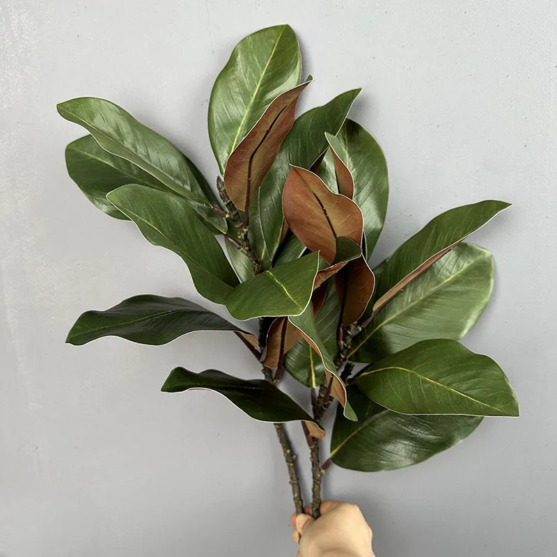 2pcs Artificial Magnolia Leaf Green Plant Floral Plastic Simulation Magnolia Branch Fake Plants Leaves Shopping Mall Decoration