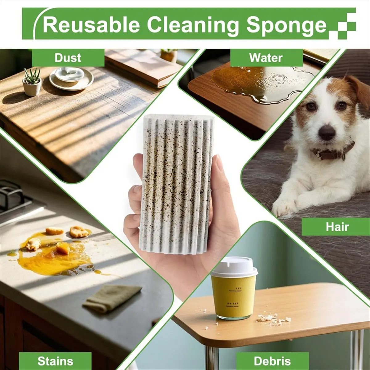 A56K 4-Pack Damp Clean Duster Sponge, Duster for Cleaning Blinds, Glass, Baseboards, Vents, Railings, Window Track Grooves