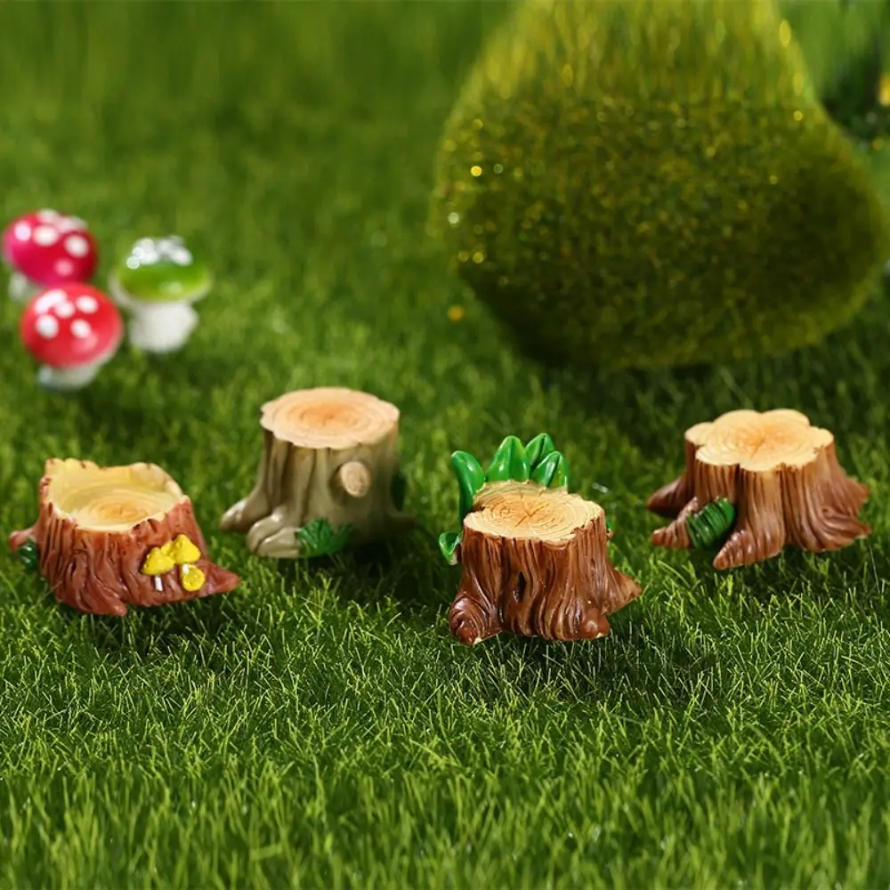 Cute Mini Tree Stump Miniature Figurine Garden Moss Micro Landscape Decoration Bonsai Ornament Resin Crafts Gifts