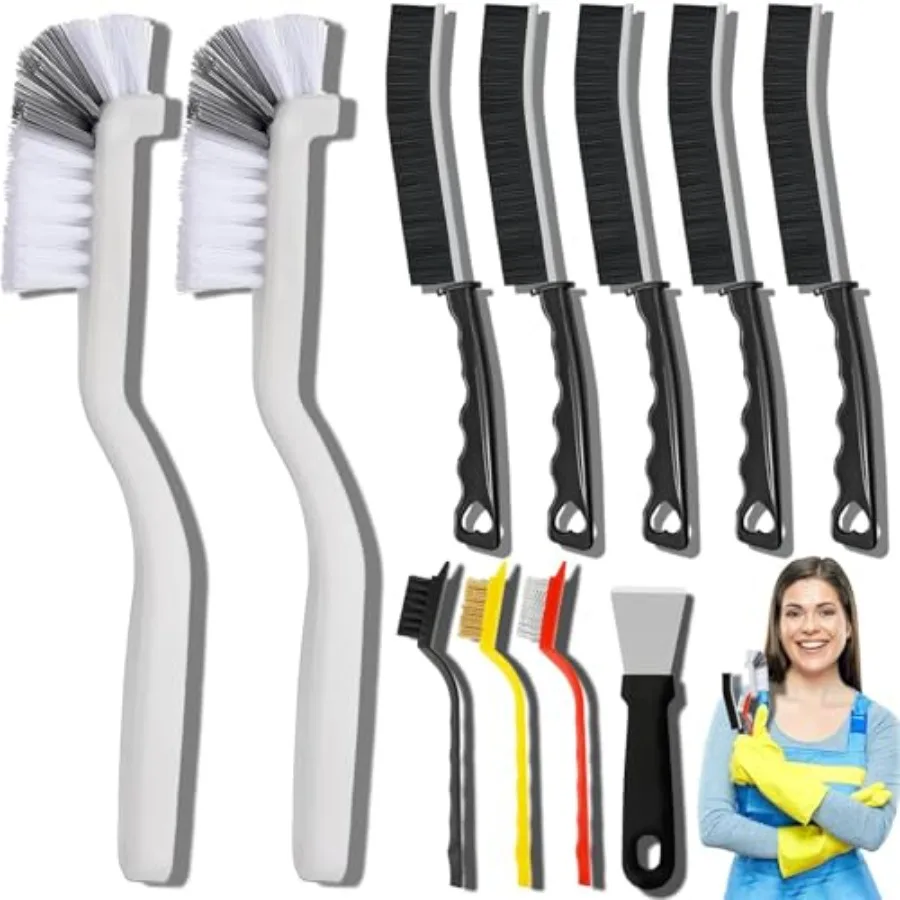 

11Pcs Crevice Cleaning Brush Set, Hard Bristle Cleaning Supplies for Kitchen, Bathroom, Corner, Grout, Sink