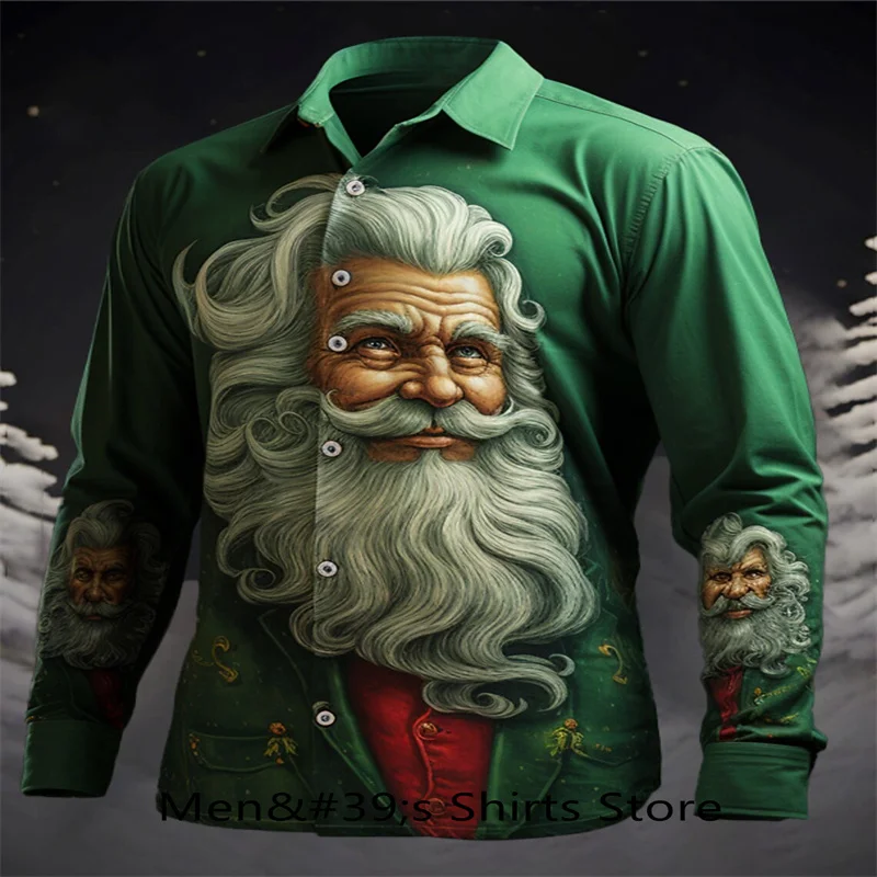 Santa Claus casual men's shirt for daily wear going out autumn and winter lapel long sleeve purple, green, burgundy