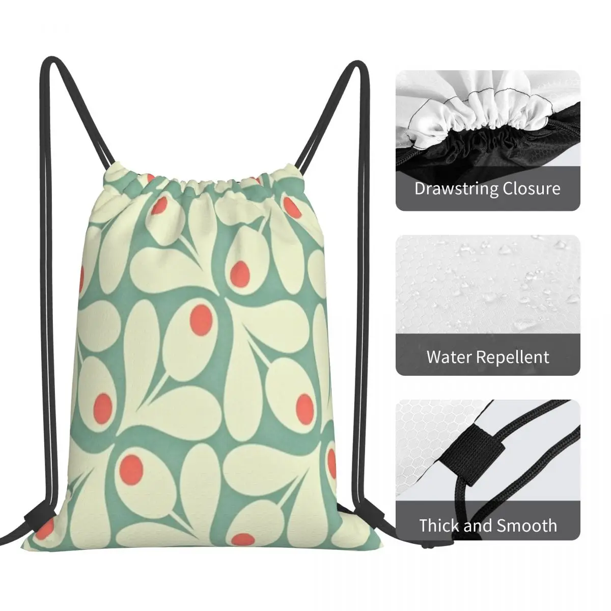 Orla Kiely-1542 Drawstring Mochila, Mala de Viagem Feminina, Mochila Masculina com Corda