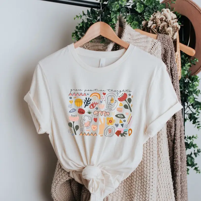 

Grow Positive Thoughts Inspirational Aesthetic Female Clothing Fashion Cotton O Neck T-shirt Casual Shirt Short Sleeve Top Tees