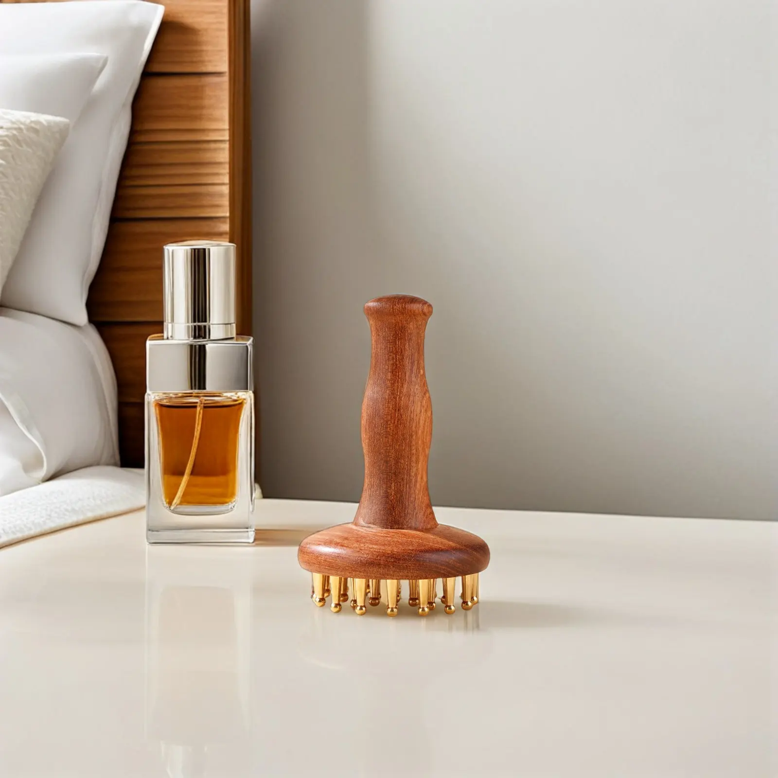 

Wooden Handle Sandalwood Brass Meridian Massage Comb Body Scalp Guasha Brush for Muscle Relaxation Home Office Travel Wellness