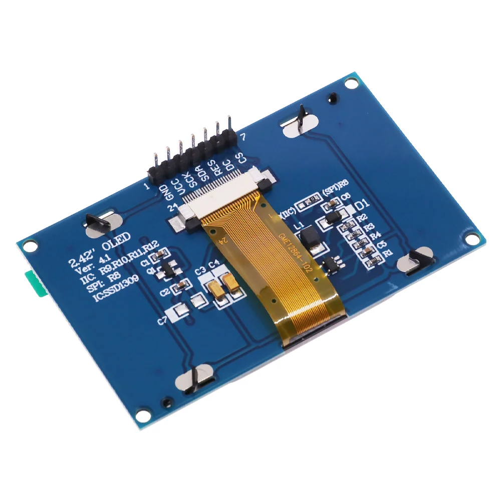 Módulo de exibição de tela LCD OLED, branco e amarelo, 7PIN IIC SPI Serial para C51 SSD1309, 2,42 polegadas, 128x64