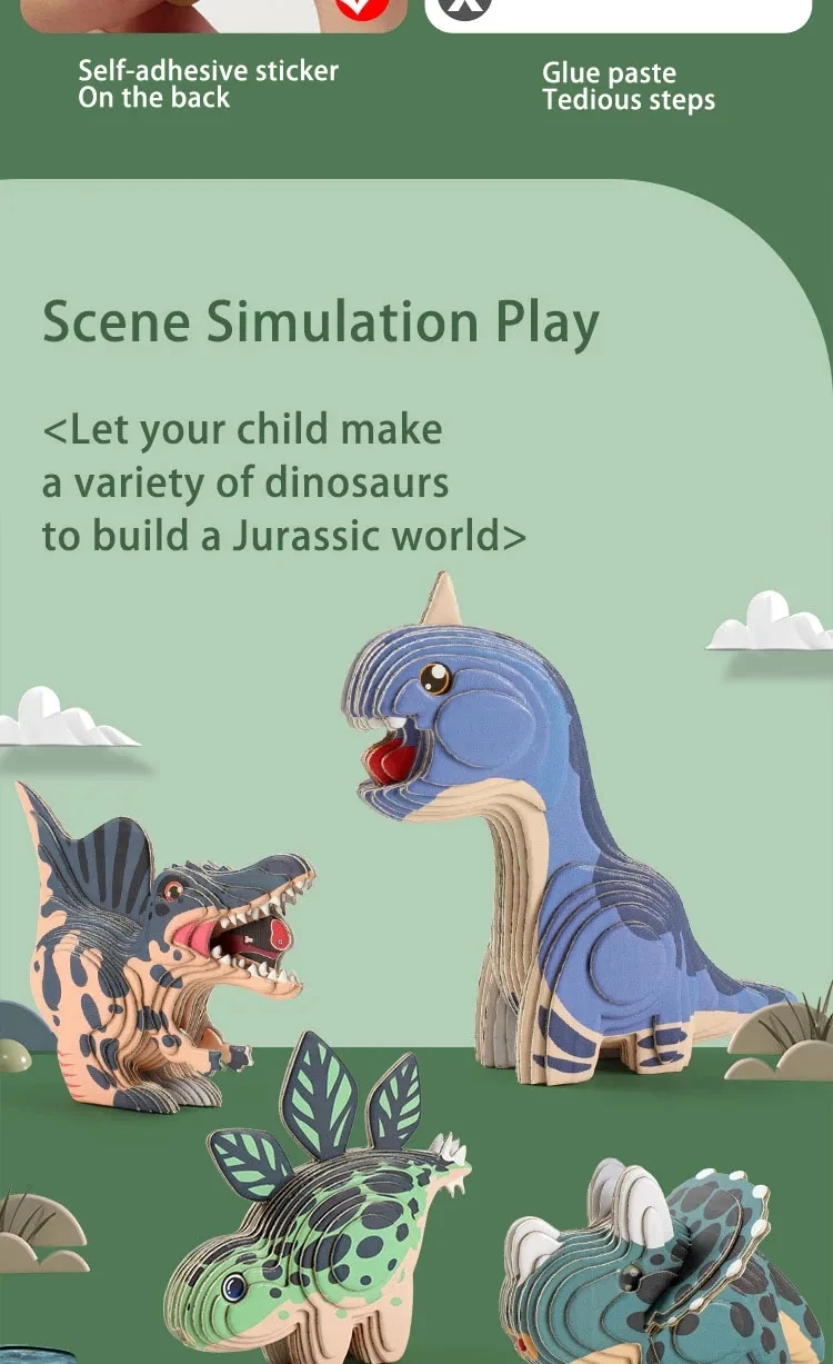 3D-Puzzles für Kinder, Jurassic World, Dinosaurier, Lernspielzeug, Papiertier, Puzzle, Cartoon-Modell, Spielzeug, Geschenk zum Kindertag – Detail 4