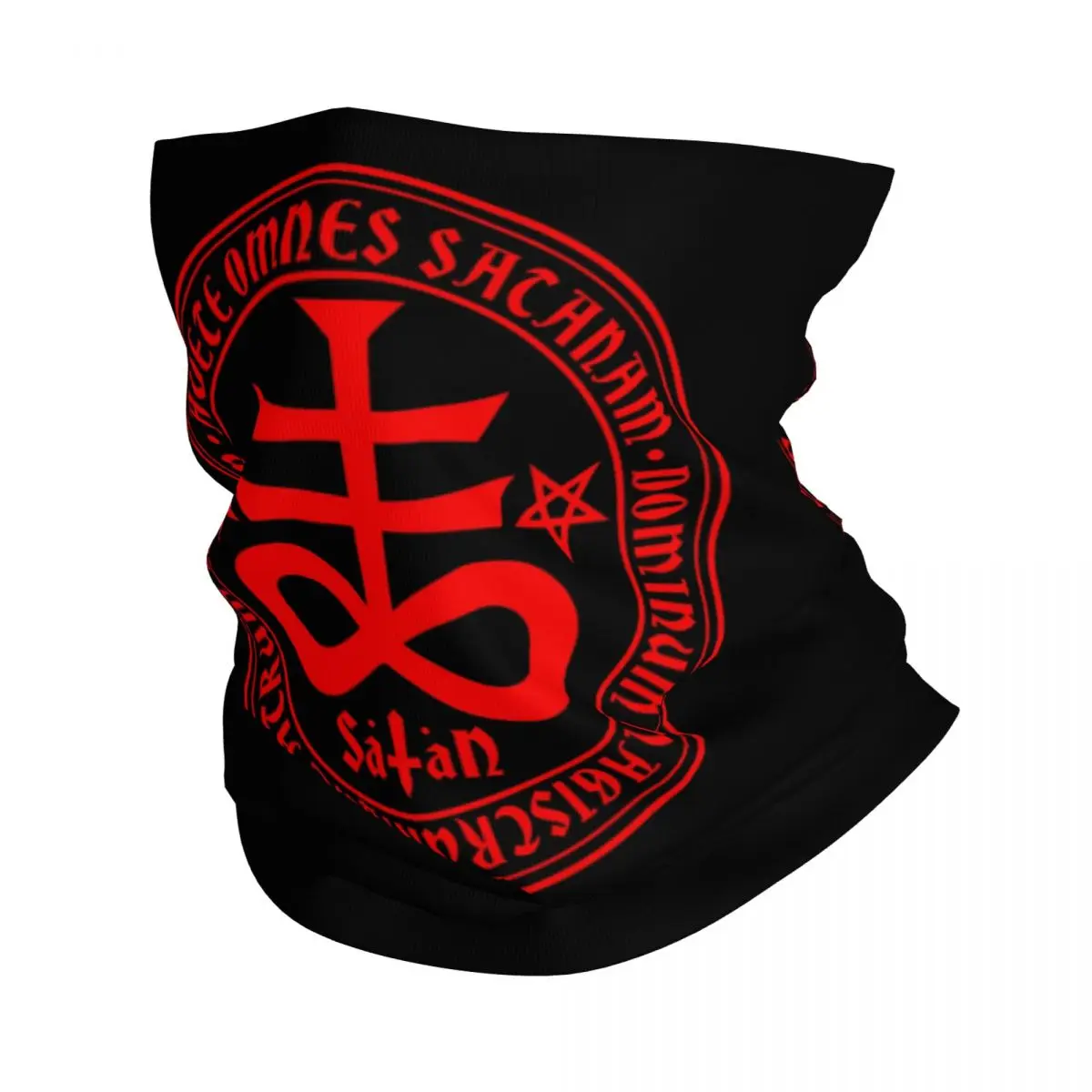 Hail Satan Satanic Cross Bandana Neck Warmer Men Women Winter Ski Tube Scarf Gaiter Devil Occult Face Cover