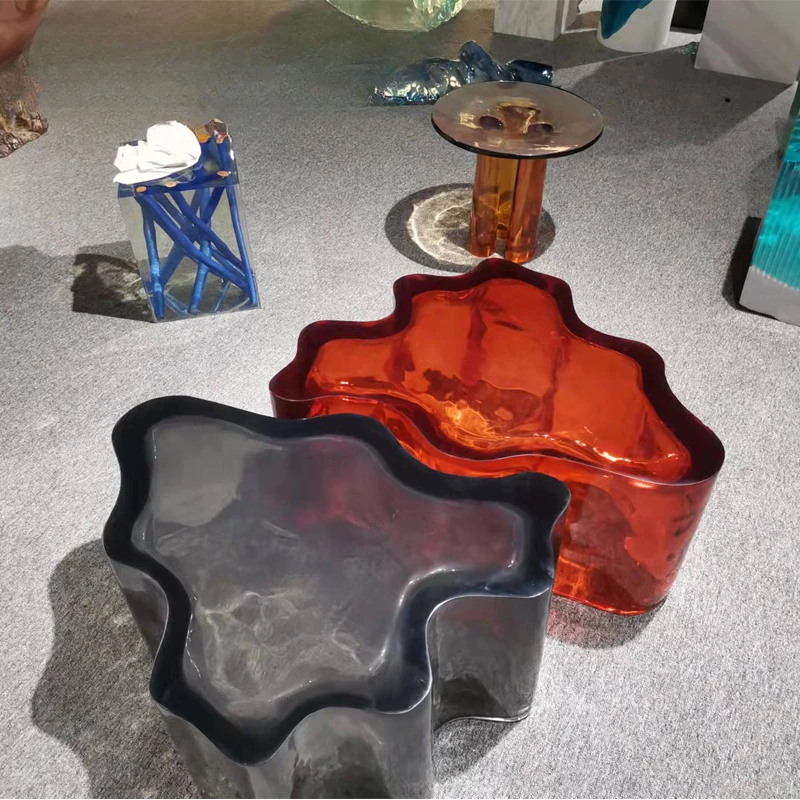 Customized modern light luxury imported transparent resin combination tea table designer's creative minimalist model room