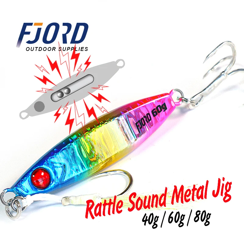 FJORD Metal Jig Rattle Sounds 40g 60g 80g Glow Saltwater Fishing Lure Sea Shore Casting Laser Skin With Hooks Artificial Bait