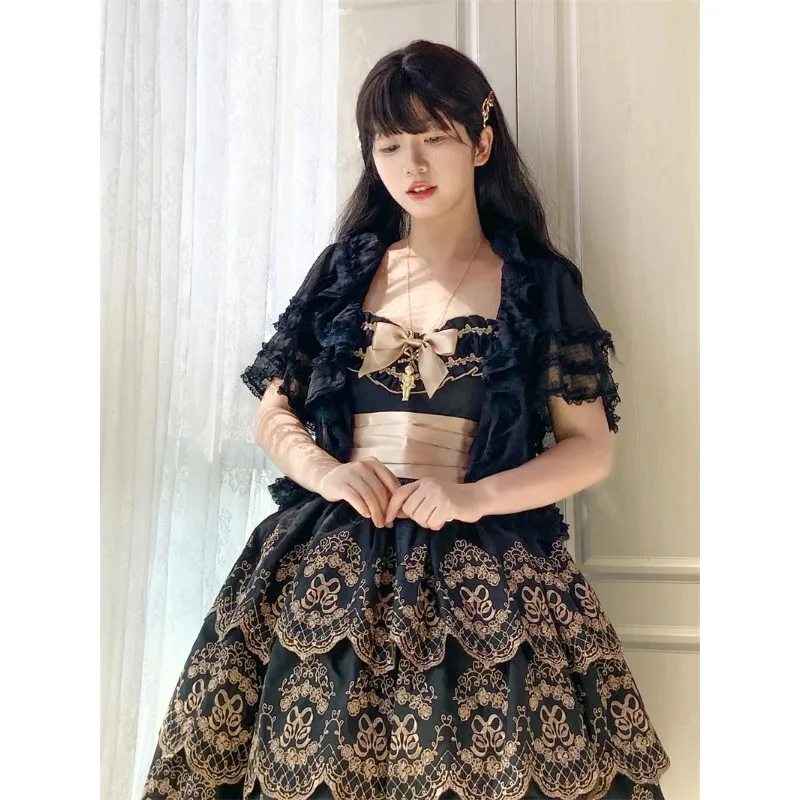 

Womens Lolita Chiffon Cardigan With Lace Ruffles Short Sleeve For Dress
