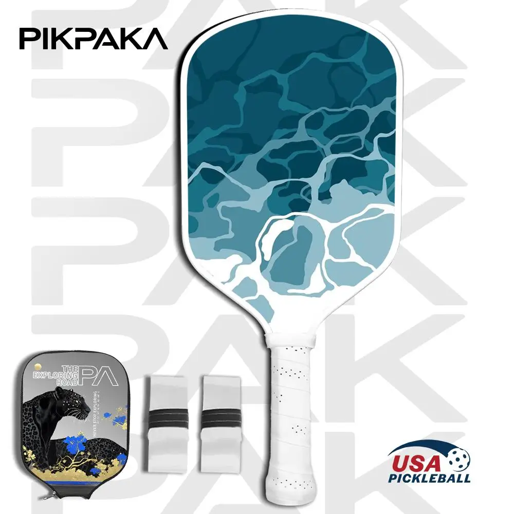 مجموعة مجداف Pickleball المعتمدة من USAPA T700 من ألياف الكربون Unibody مع طاقة أساسية على شكل قرص العسل مقاس 16 مم وموجات بحرية