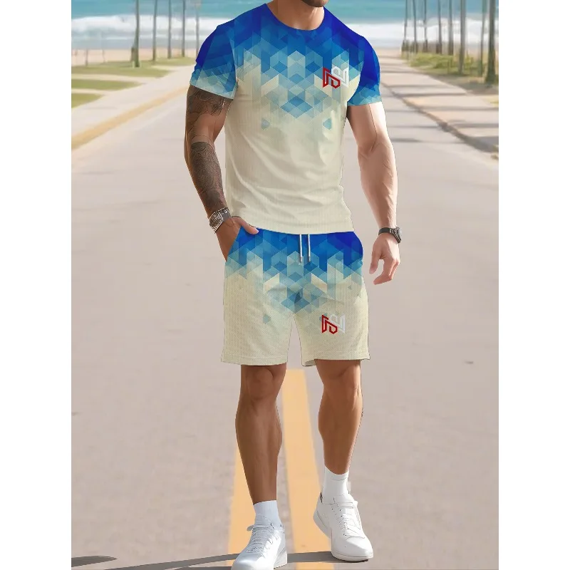 2025 Creative Casual Round Neck Short Sleeve Shorts Set Summer New Trend Retro Men's Fashion T-shirt 3D Digital Printing