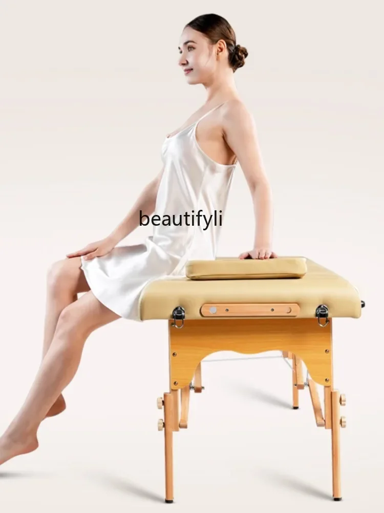 Folding Massage Bed Beauty Salon Original Point Massage Therapy Portable Household Solid Wood Facial Bed