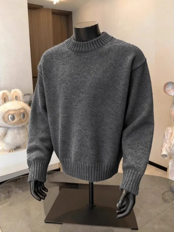 

ex Oversized Knitted Sweater round Ne Basic Color Casual Sle Winter Warm Thiened Long Sve Top for Men And ...