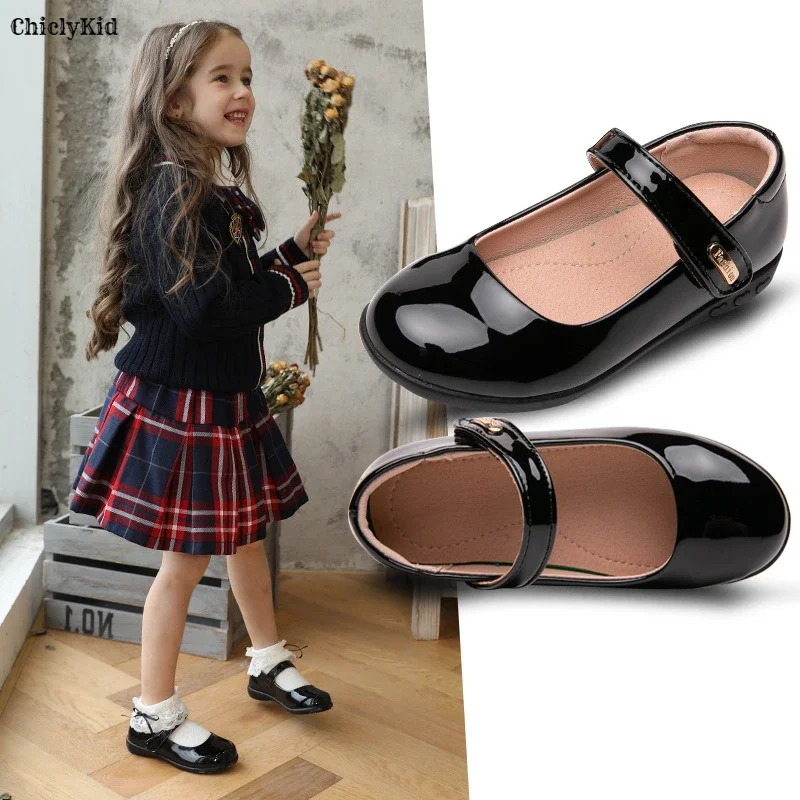 Girls Princess Shoes Leather for Kids Party Wedding Dance Shoes Dress School Toddler Fashion Children Shoes Flat Black Autumn