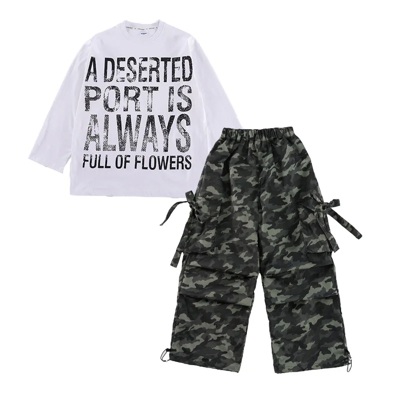 Jungen Hip Hop Kleidung Schwarz Weiß Langarm Top Camouflage Weste Hosen Outfit Mädchen Jazz Dance Kostüm Street Dance Kleidung Set
