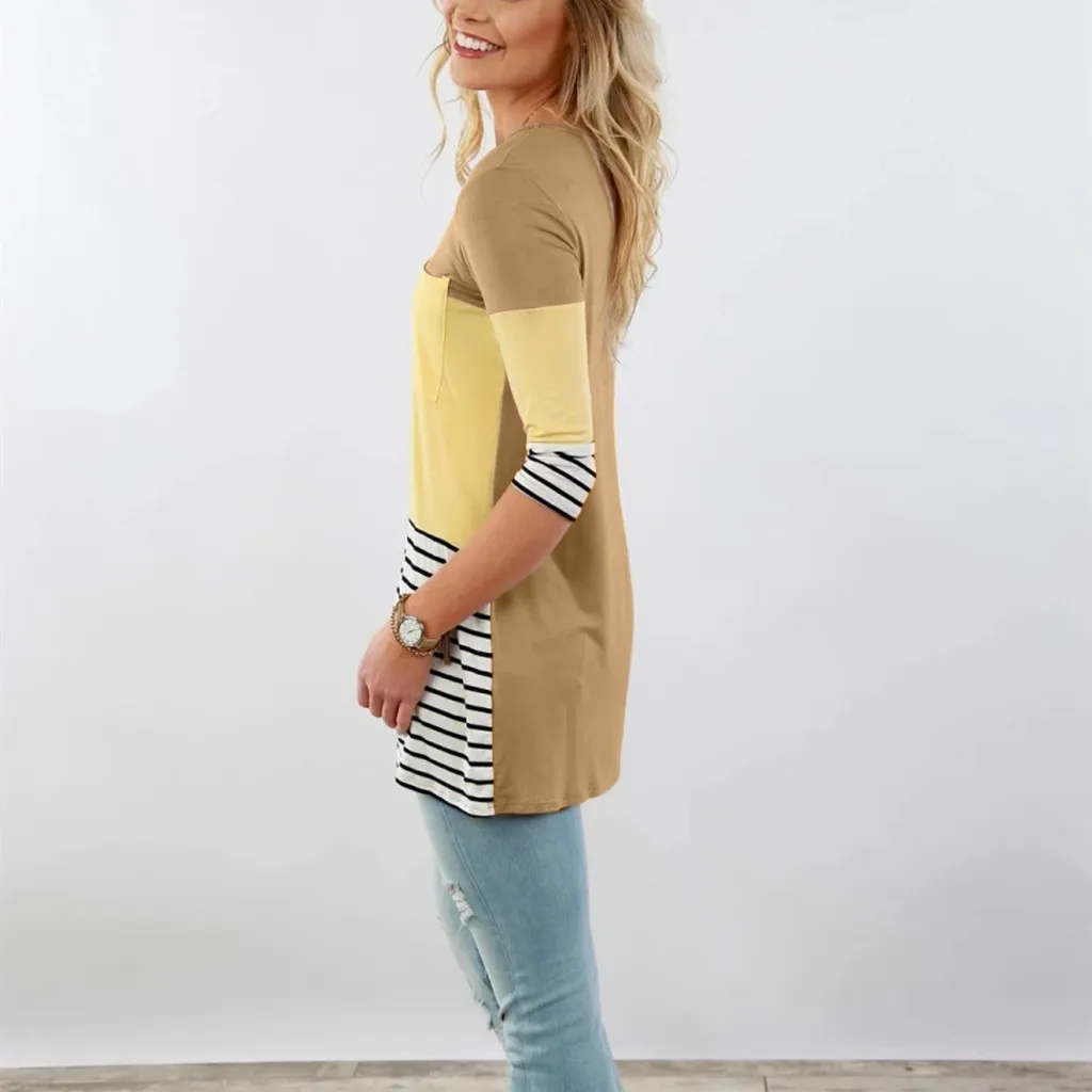 Mode Schwangere Frauen Nähte Farbe Stillen Pflege T Shirts Beiläufige Lose Langarm T Tops Für Mutterschaft – Detail 24