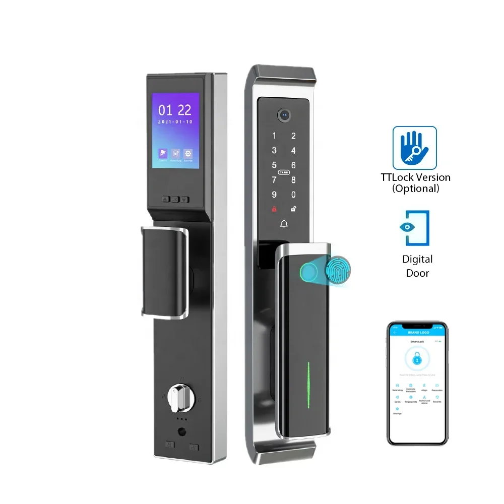 Tuya & TT Lock Smart Digital Door Lock with Camera APP/Fingerprint/Card/ Password/Mechanical Key Verification