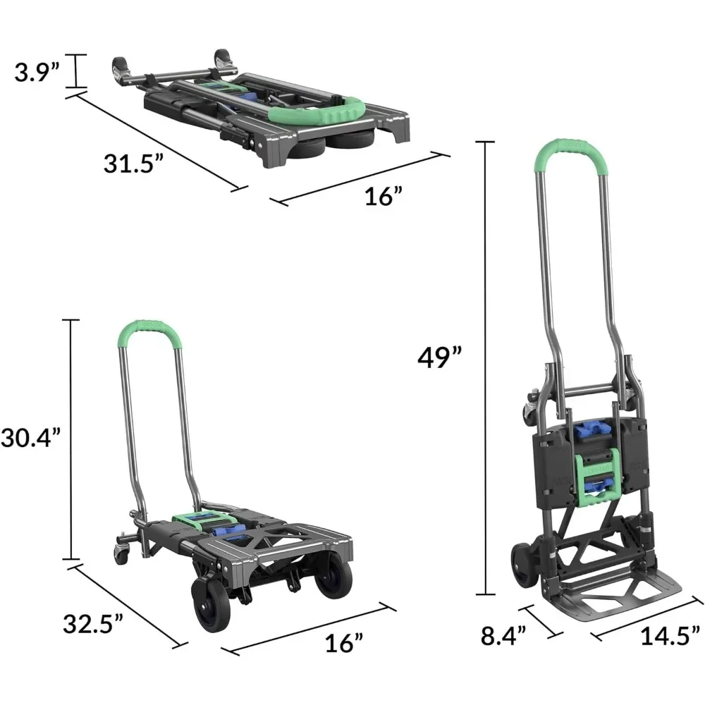 Shifter รถเข็นมือจับพับได้หลายตำแหน่งและรถเข็น, 300 LB น้ำหนักความจุ, สีเขียว, 12222PBG1E