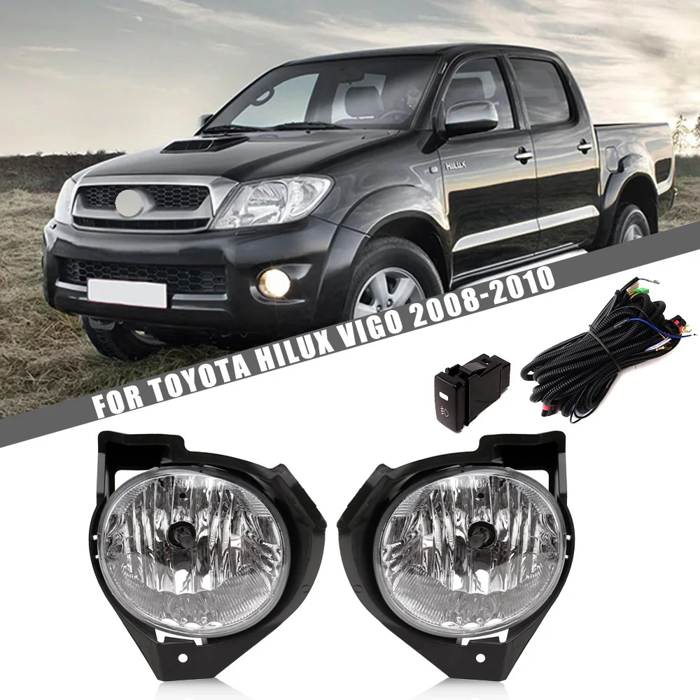 

July King Car Fog Lamp Assembly for Toyota Hilux Vigo Pickup 2008 2009 2010, 4300K Halogen Blub + Bracket + Harness + Switch