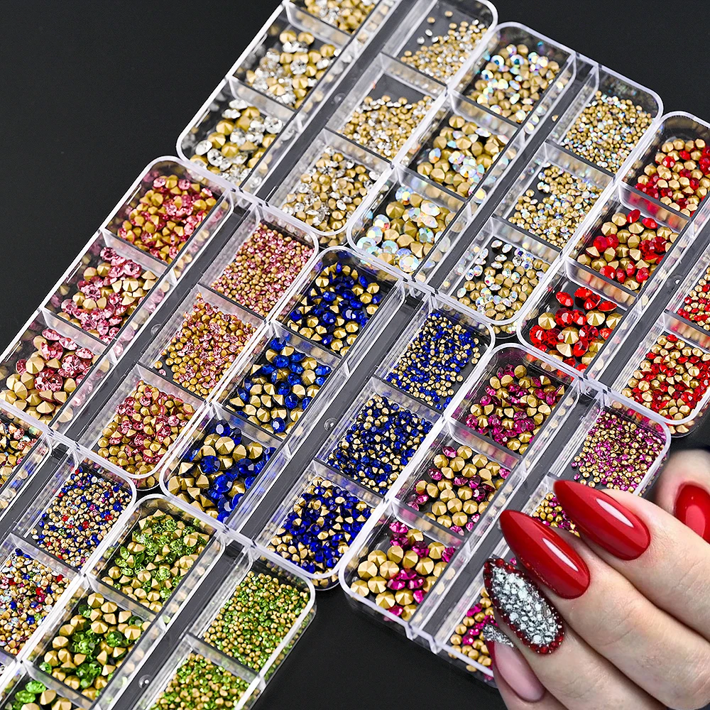 6 Grids SS4-SS20 Sharp Bottom Glass Nail Art Rhinestone Crystal Glitter Stones Nail Diamond For Nail Art Decorations